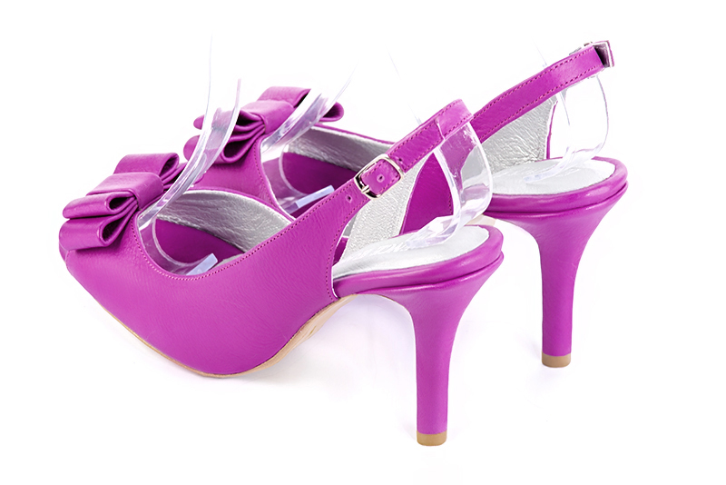 Mauve purple women's slingback sandals. Round toe. High slim heel. Rear view - Florence KOOIJMAN